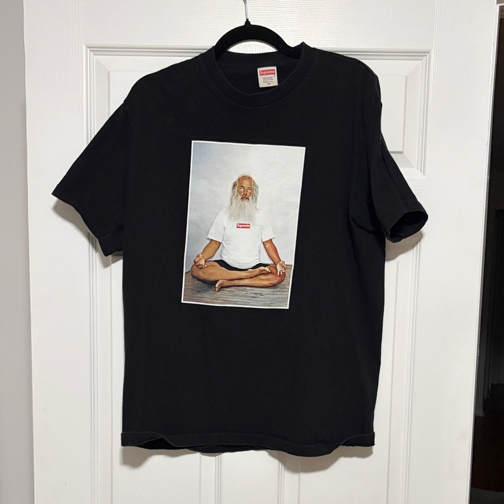 Supreme Black Graphic T-Shirt with Meditative Print